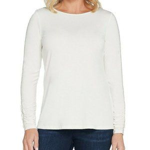 Dennis Basso Ruched Sleeve Top w/ Microchain Trim
